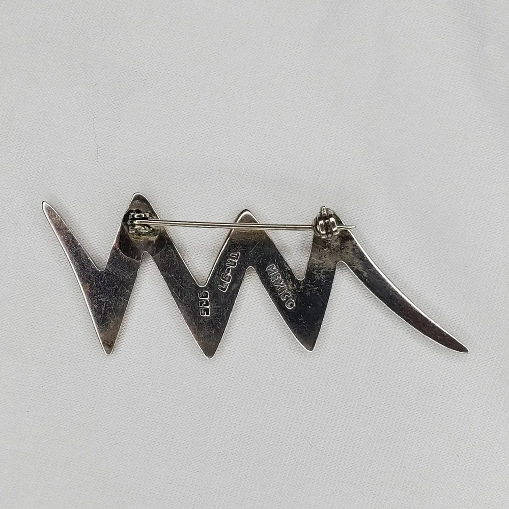 Vintage Sterling Silver Signed Stamped 925 Mexico ZigZag Lightning Brooch Brooch - Picture 6 of 9